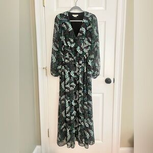 Boden green floral metallic maxi dress